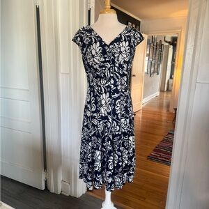 Lauren Ralph Lauren Navy and White Midi Dress